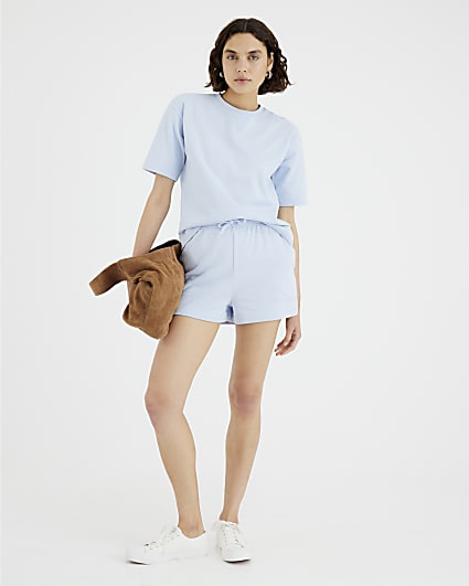 Blue Ribbed Panel Runner Shorts