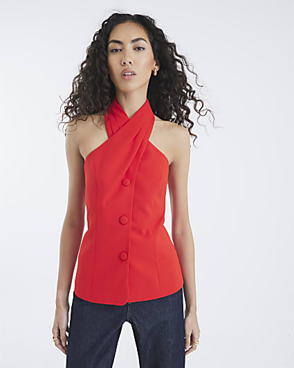 Red Halter Neck Waistcoat
