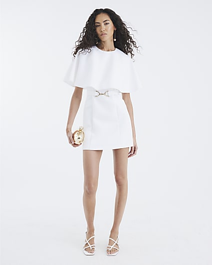 White Tailored Cape Mini Dress