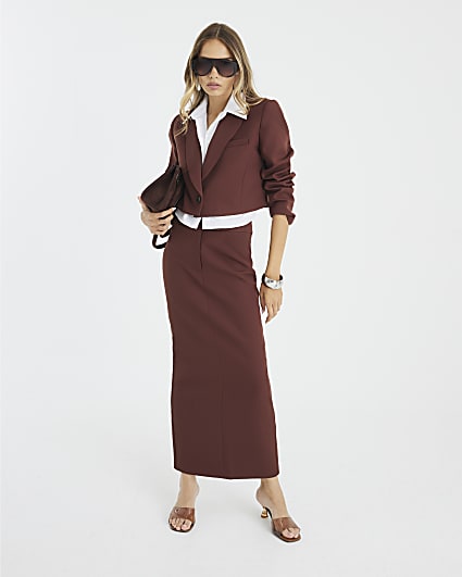 Brown Tailored Maxi Skirt