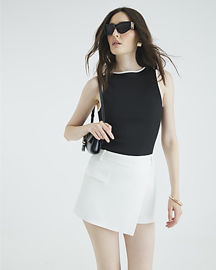 Cream Asymmetric Wrap Pocket Front Skort