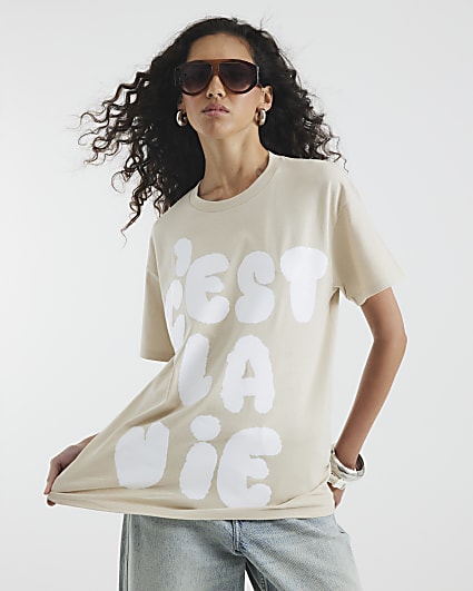 Beige Cest La Vie Graffiti T-Shirt