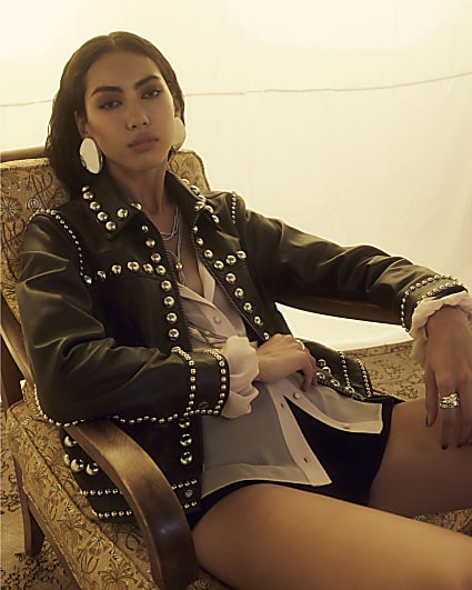 Brown Leather Studded Jacket