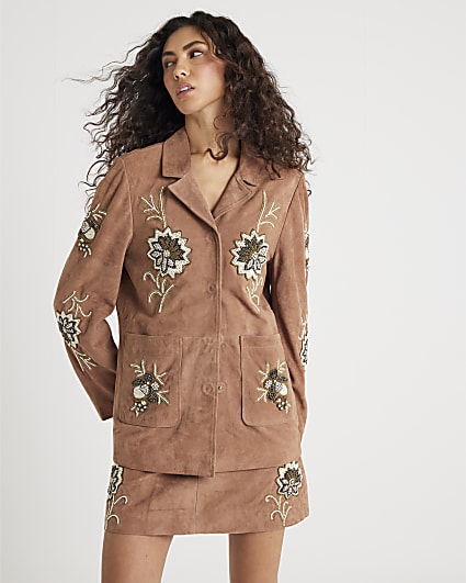 Pink Suede Embellished Blazer