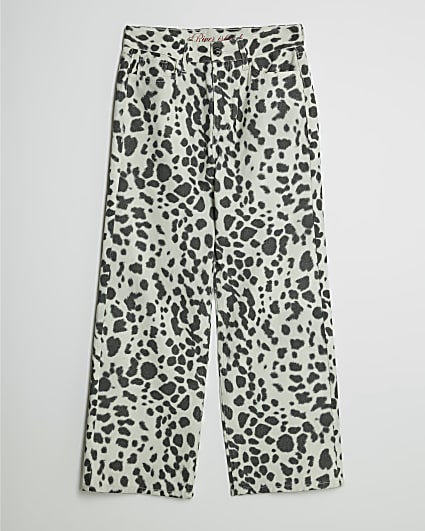 Petite White Leopard Print Straight Leg Jeans