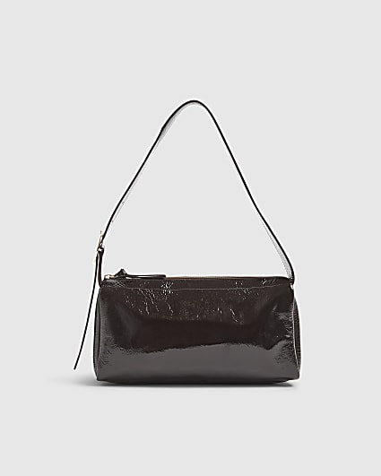 Brown Cracked Leather Shoulder Bag