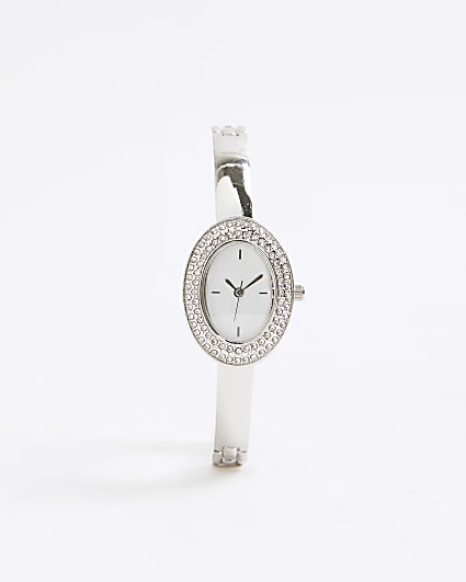 Silver Skinny Strap Oval Watch