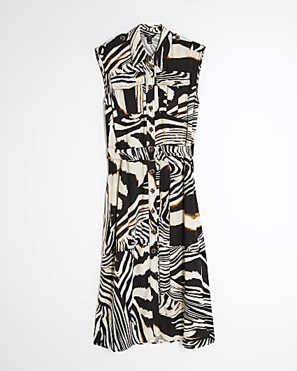 Petite Black Zebra Print Midi Shirt Dress