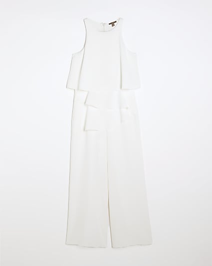 Petite White Layered Wide Leg Jumpsuit