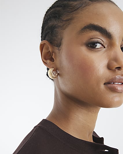 Gold Ridge Textured Hoop Earrings