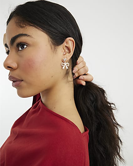 Rose Gold Bow Drop Earrings