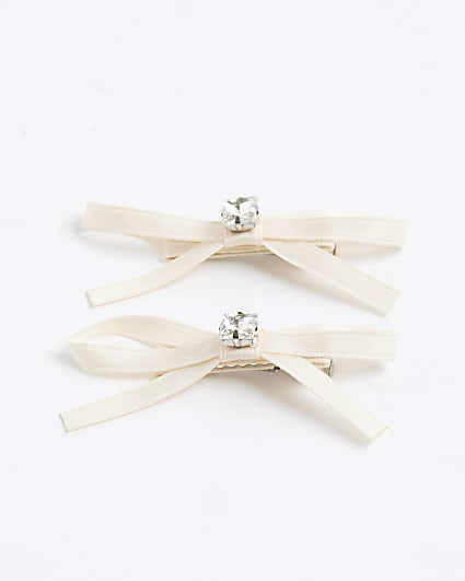 Cream 2 Pack Bow Hair Clips