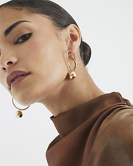 Gold ball drop hoop earrings