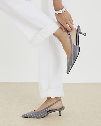 Grey Stripe Slingback Court Heels
