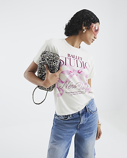 Cream Ballet Studio New York Bow T-Shirt