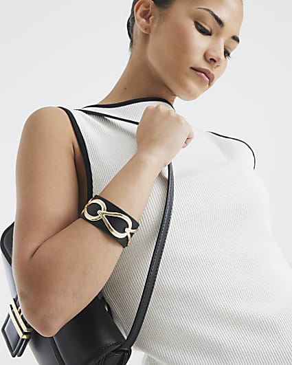 Black faux leather gold detail cuff bracelet