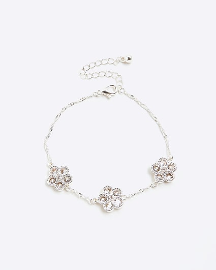 Silver Crystal Cubic Zirconia Floral Bracelet