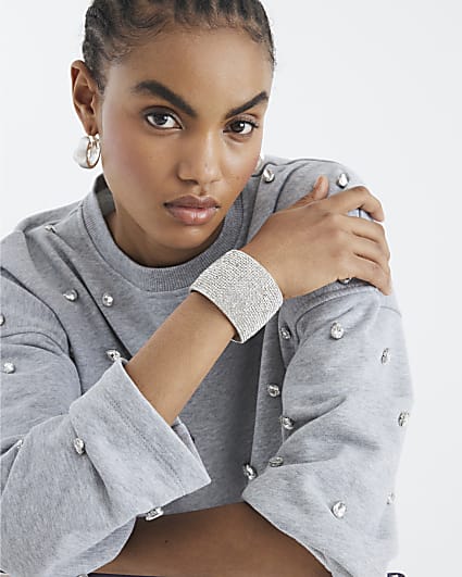 Silver Mega Paved Cuff Bracelet