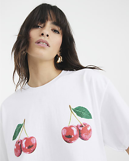 White Short Sleeve Cherry T-shirt