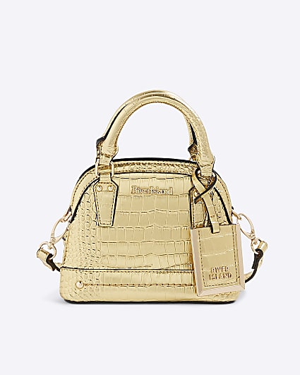 Gold Mini Croc Texture Cross Body Bag