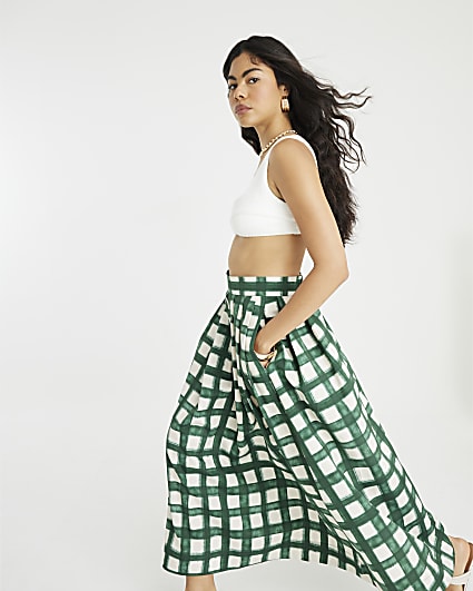 Green Check Midi Skirt