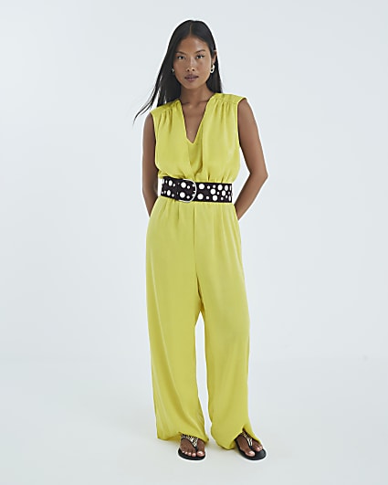 Petite Green Sleeveless Wrap Front Jumpsuit