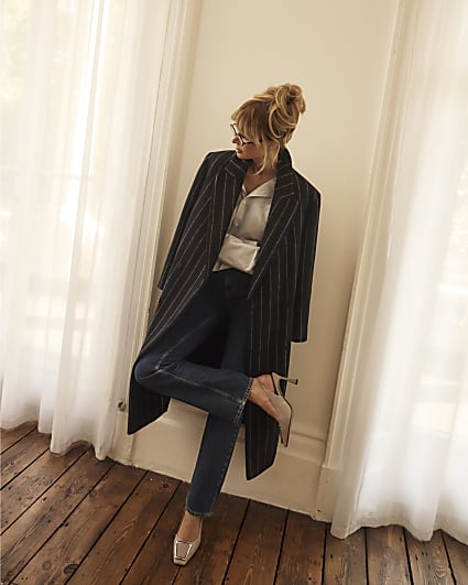 Navy Pinstripe Double breasted Coat