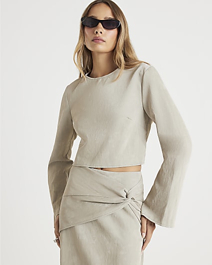 Cream Faux Leather Hammered Top