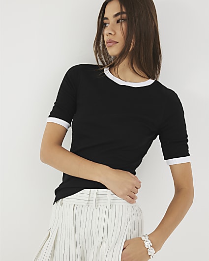 Black Short Sleeve Tipped T-shirt