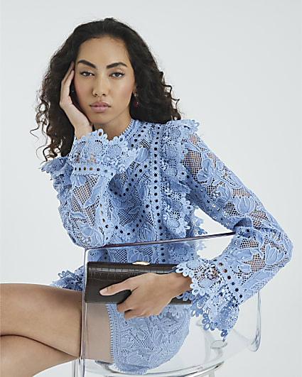 Blue Premium Lace Long Sleeve Top