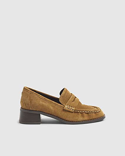 Brown Suede Heeled Loafers