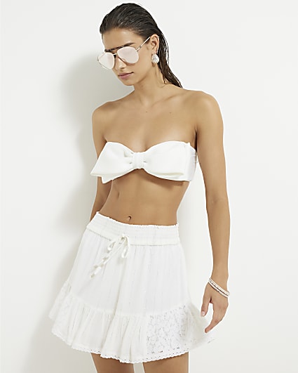 Cream Lace Detail Beach Shorts