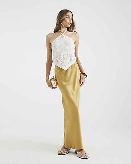 Gold Satin Maxi Skirt