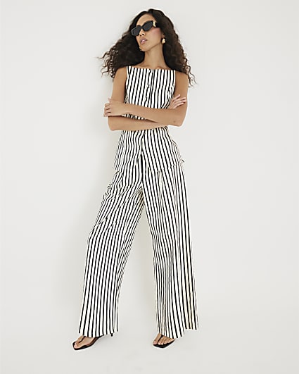 Cream Stripe Wide Leg Trousers