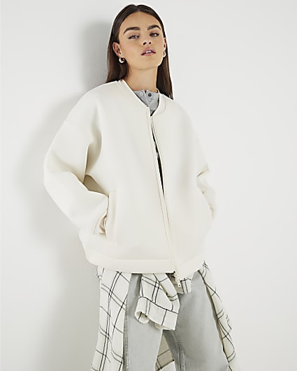 Beige Neoprene Long Sleeve Zip Jacket