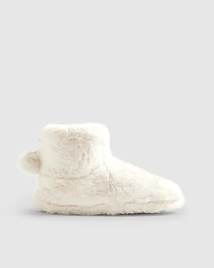 Cream Faux Fur Boot Slippers