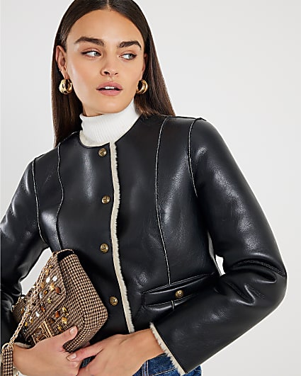Black Faux Leather Trophy Jacket