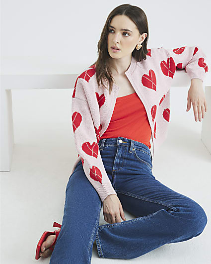 Pink Knitted Heart Cardigan