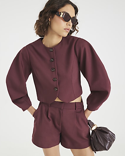 Red Puffed Sleeve Tailored Blazer