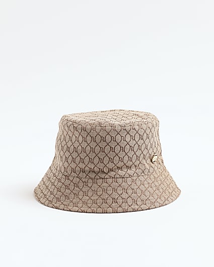 Brown Monogram Print Bucket Hat
