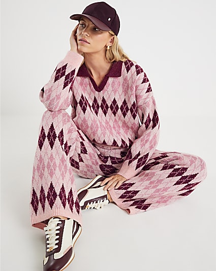 Pink Argyle Knit Jumper