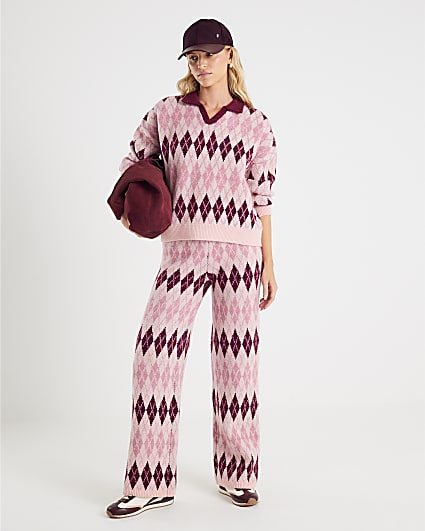 Pink Argyle Knit Trousers