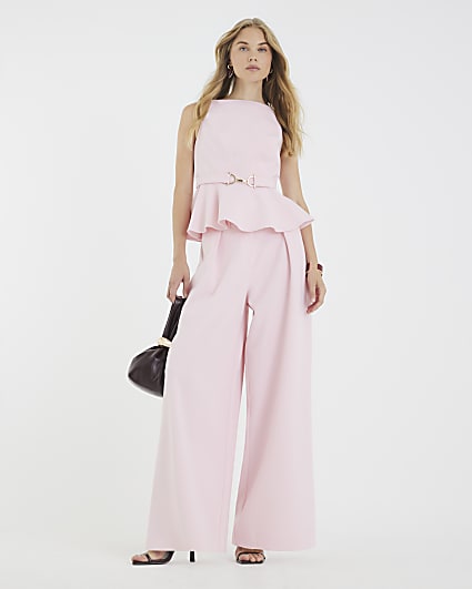 Pink High Waisted Wide Leg Trousers