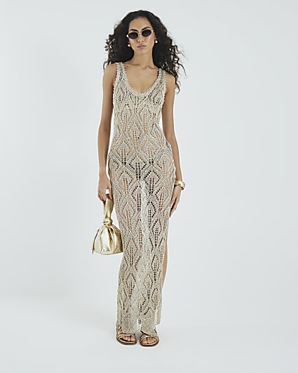 Gold Metallic Knit Maxi Dress