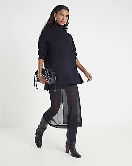Black Premium High Neck Tunic Top