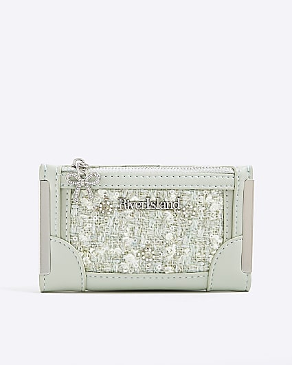 Green Embellished Boucle Mini Purse