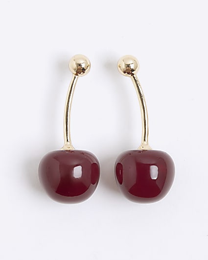 Gold Cherry Drop Earrings