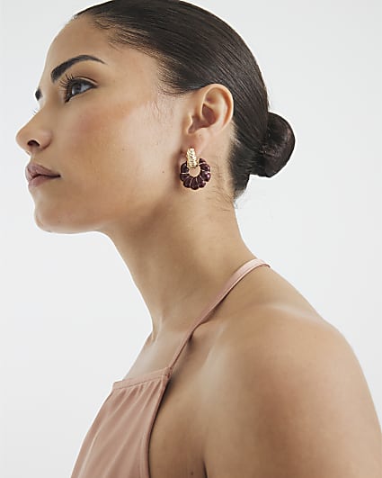 Red Ridged Drop Earrings