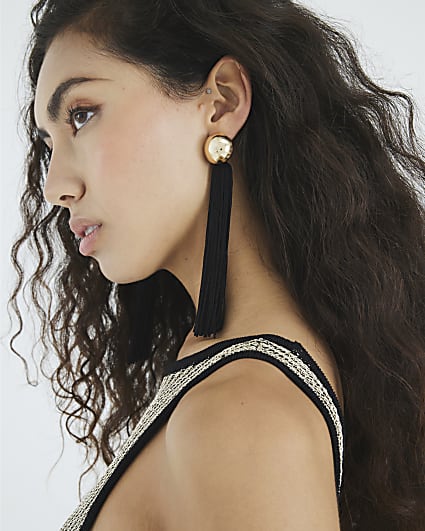 Black fringed drop earrings