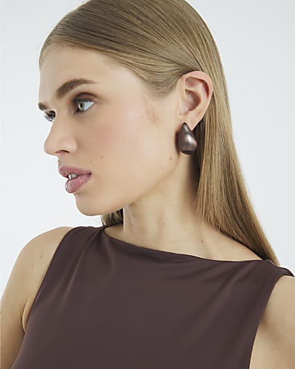 Brown Plated Dome Earrings